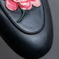 "GUCCI" Rose＆leaf embroidery princetown loafers