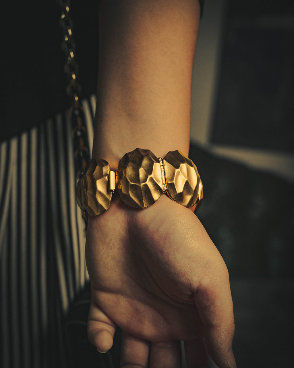 –SPECIAL– "Yves Saint Laurent" Sculptural gold tone statement bracelet