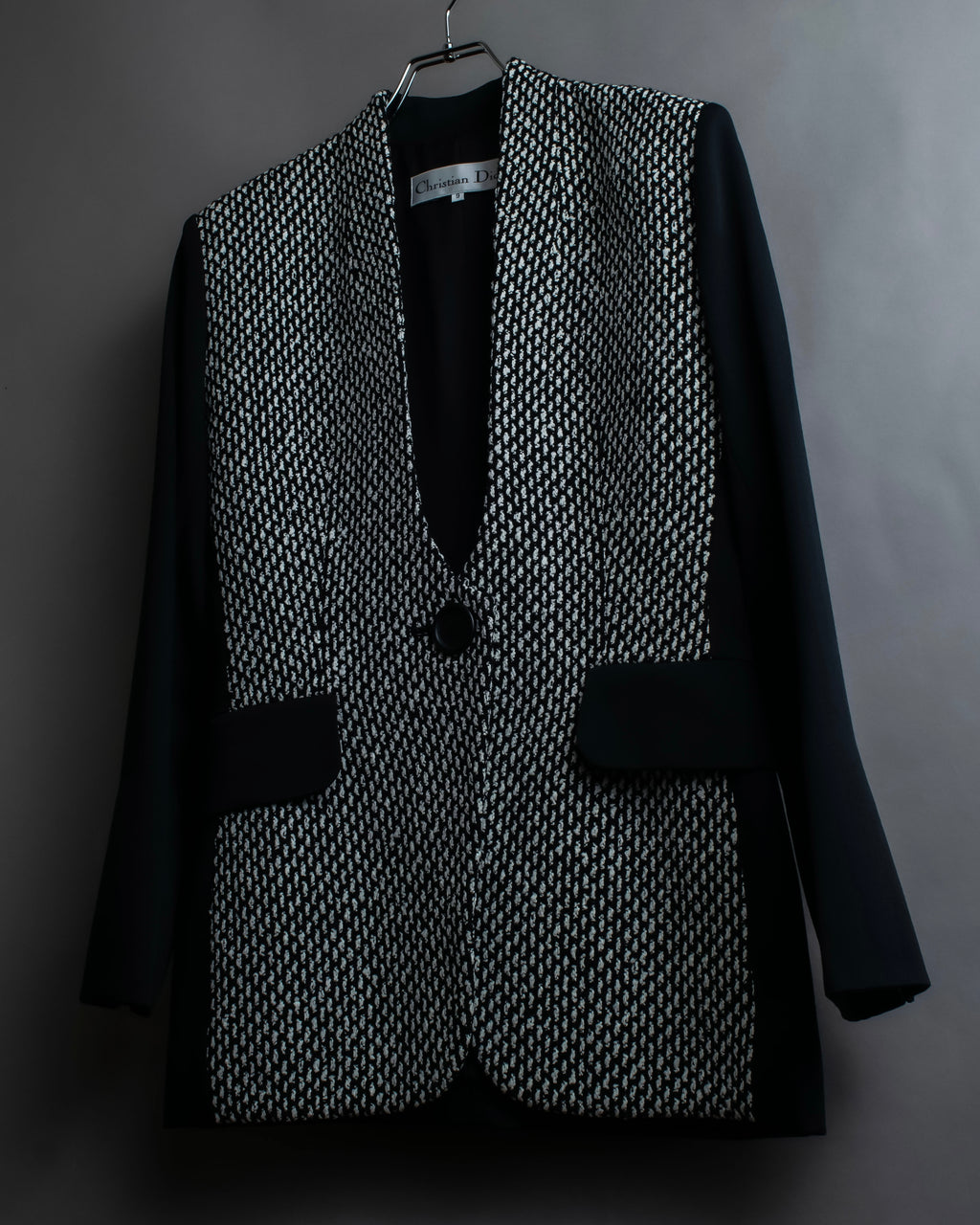 "Christian Dior" Jacquard switching design no-collar jacket