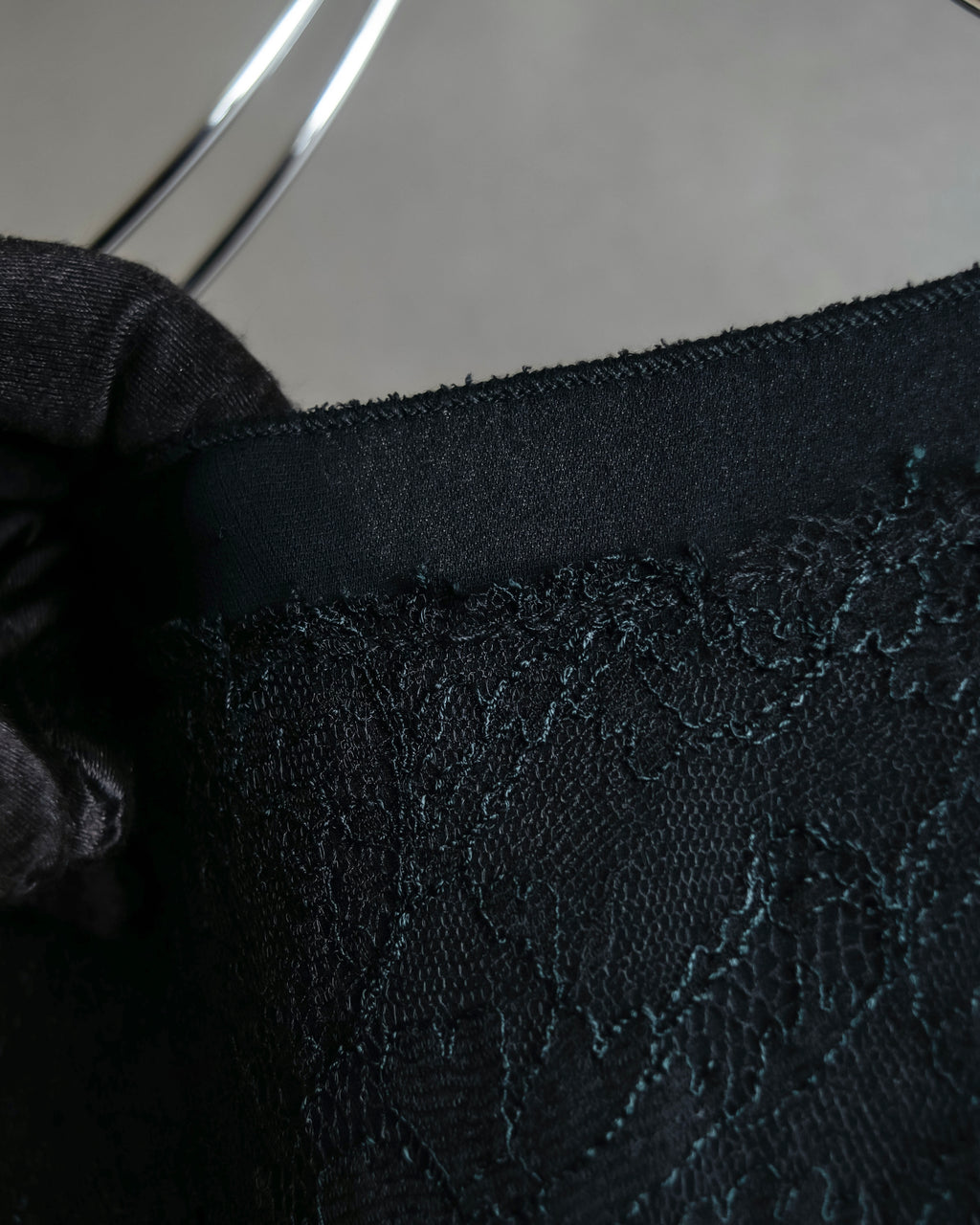 "RED VALENTINO"Ribbon belted design lace black dress