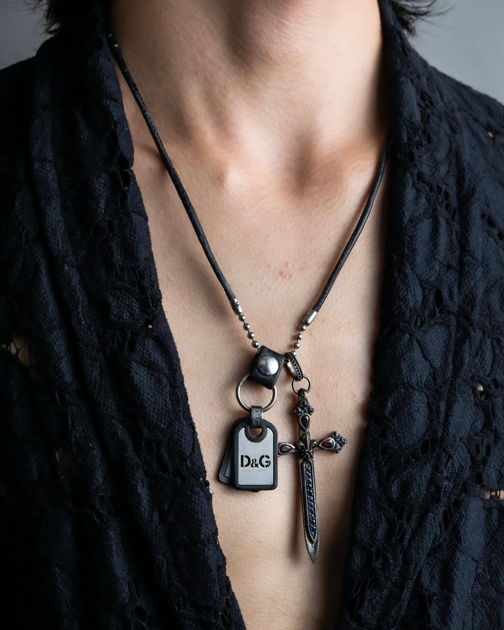 "DOLCE &amp; GABBANA" Dog tag &amp; sword motif combination necklace