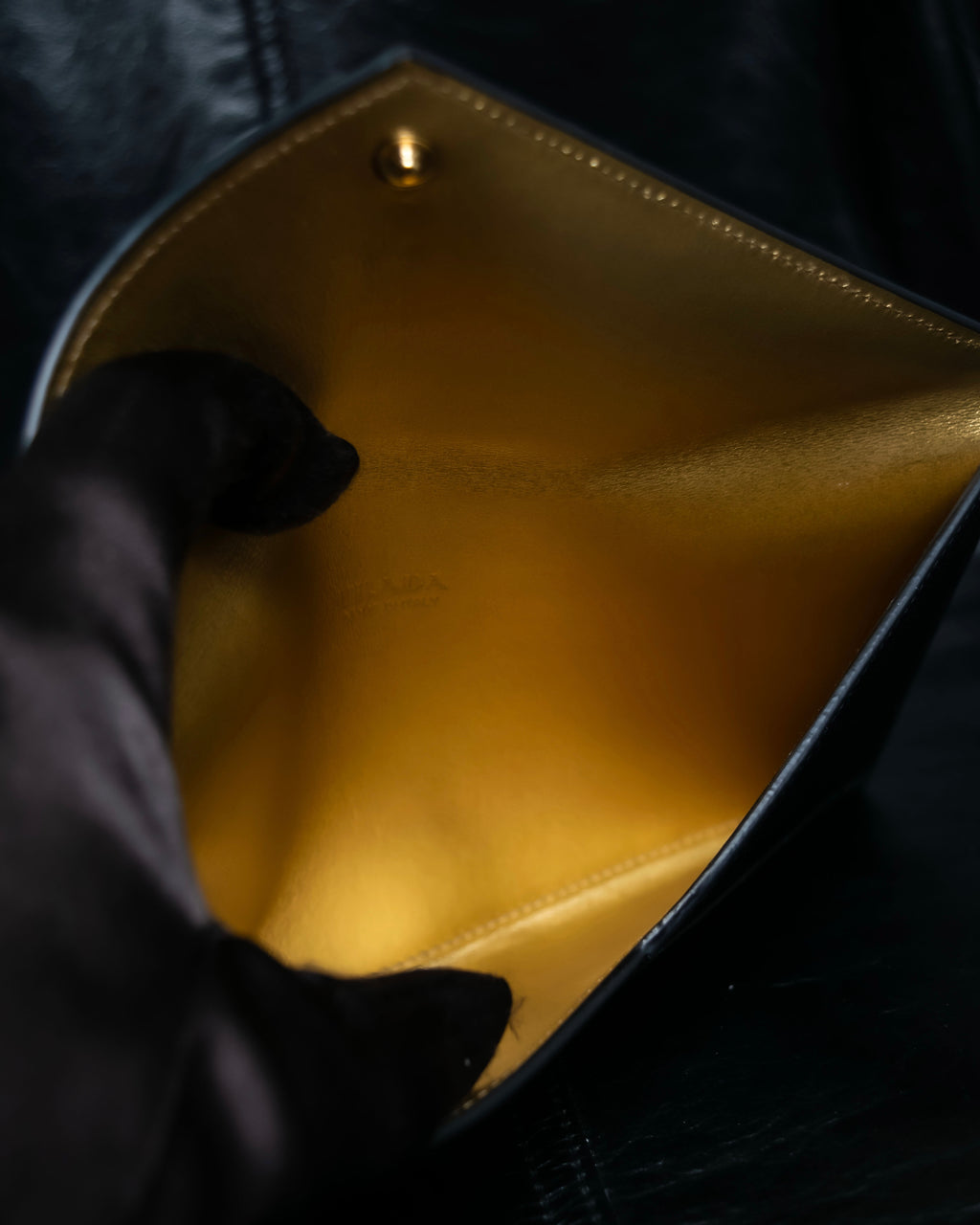 “PRADA” Letter-shaped gold-lined leather document case