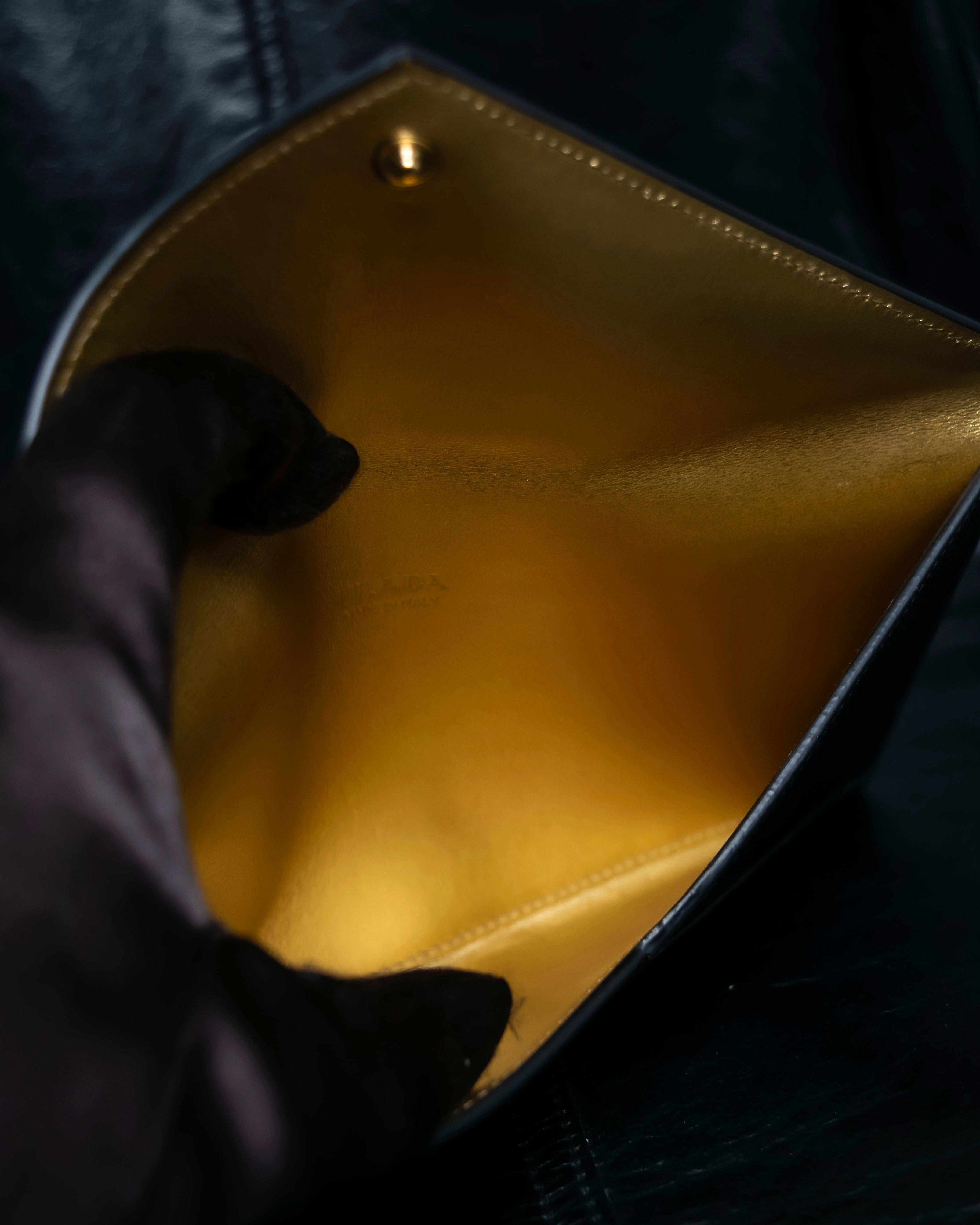 “PRADA” Letter-shaped gold-lined leather document case