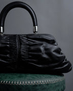 "Christian Dior" CD motif charm design gathered leather hand bag