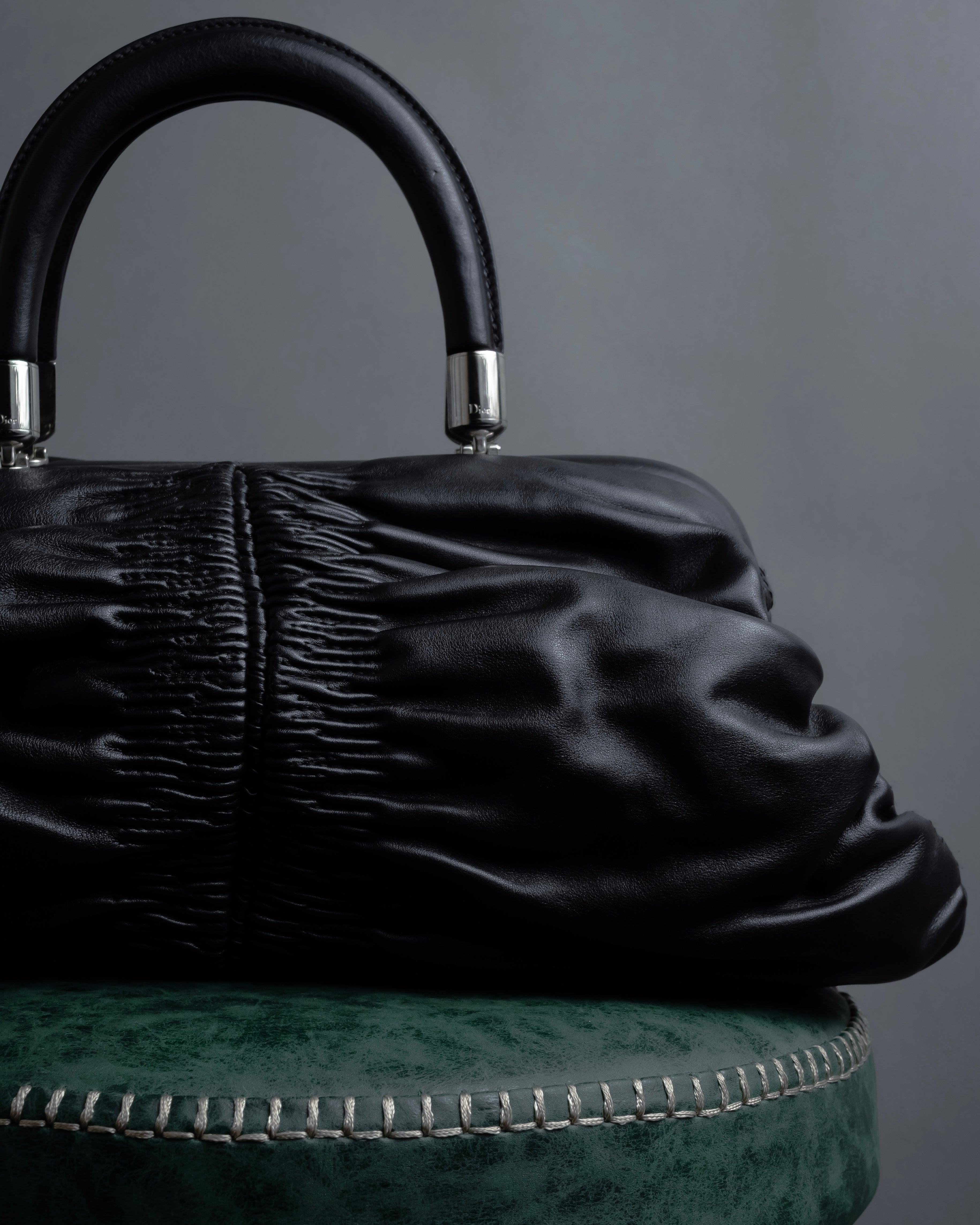 "Christian Dior" CD motif charm design gathered leather hand bag