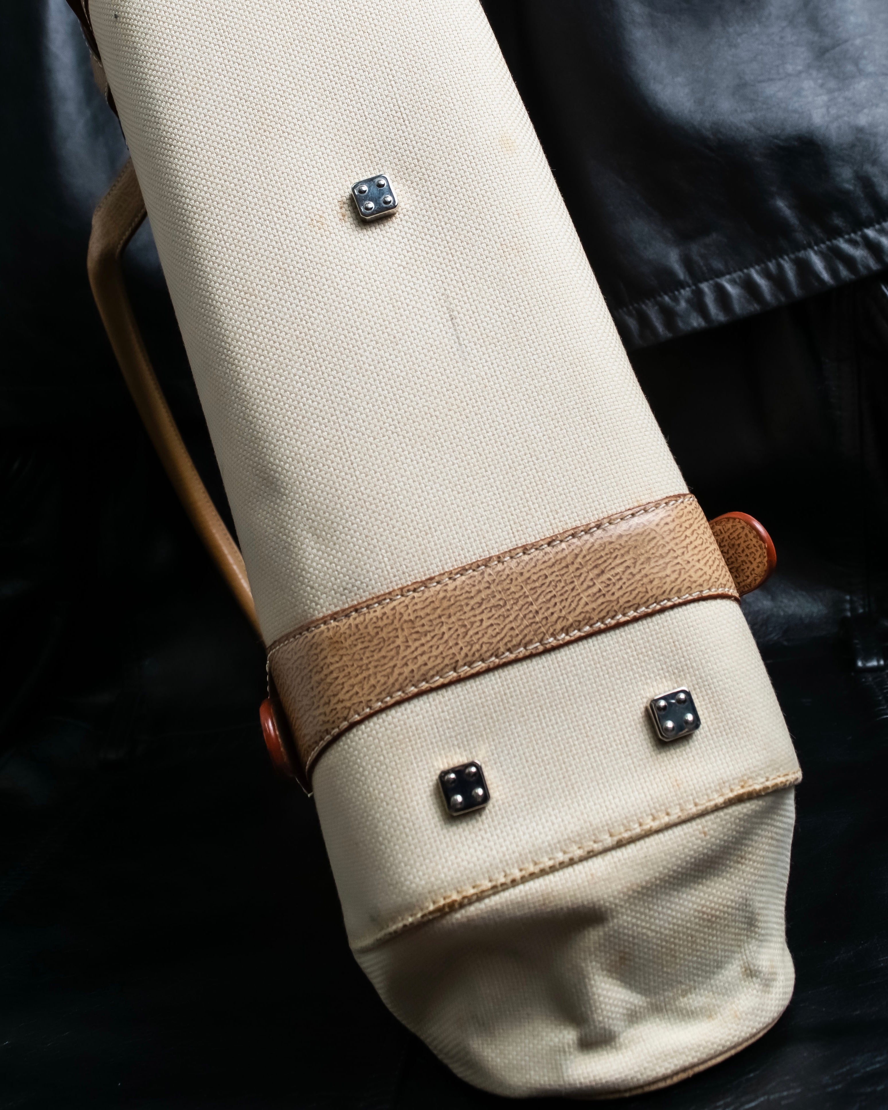 “LOEWE” Leather belted design bicolor handbag