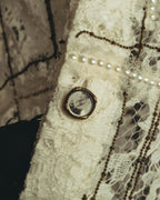 -SPECIAL- "CHANEL" 10's-20's Embellished floral lace and pearl check oversized shirt