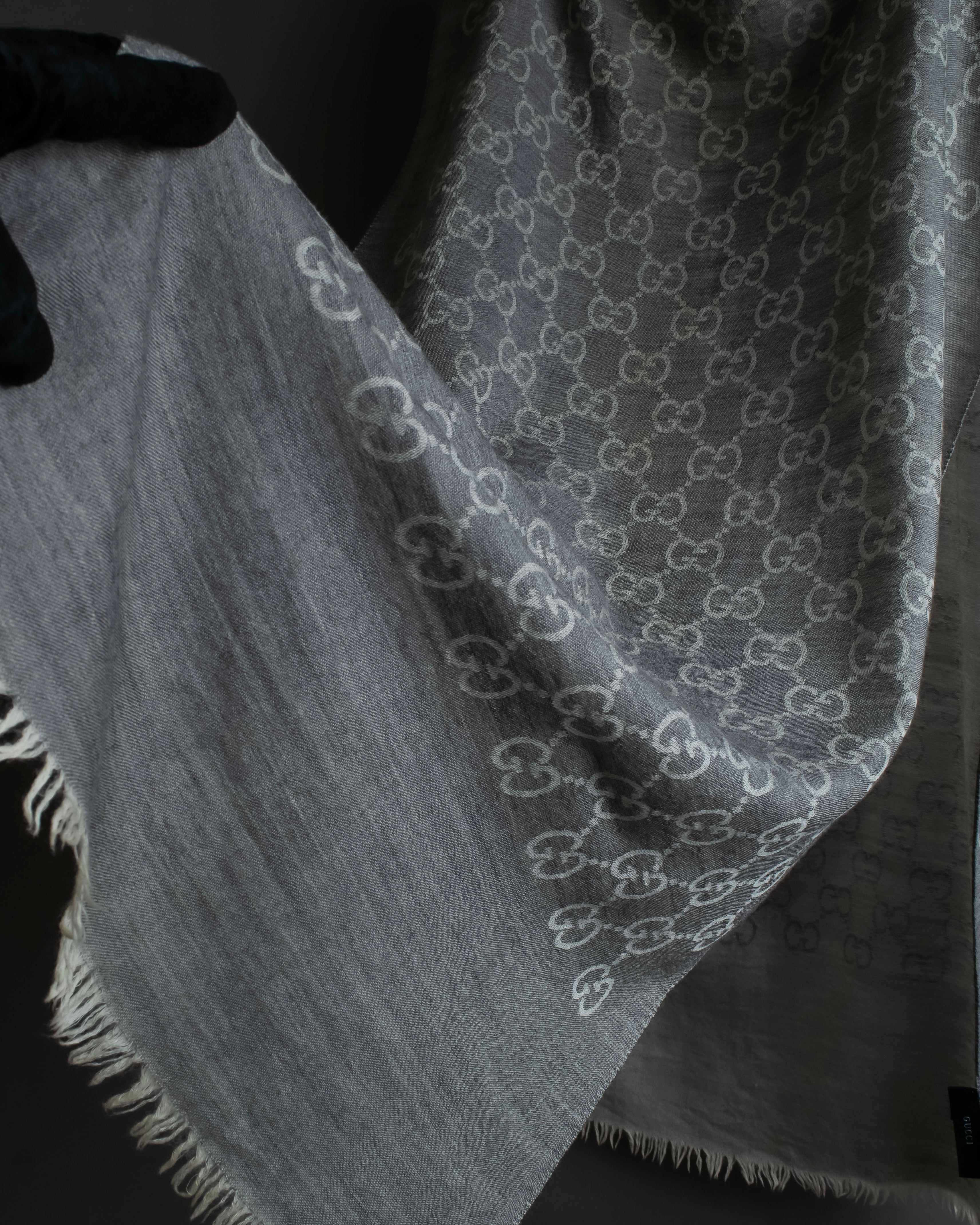 "GUCCI" GGpattern silk blend fringe stole