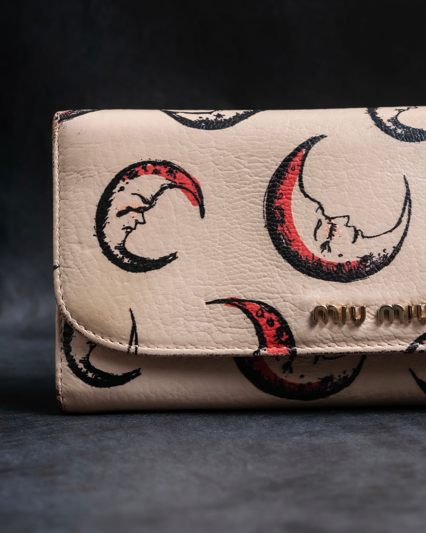 "MIU MIU" Madras leather crescent moon pattern long wallet