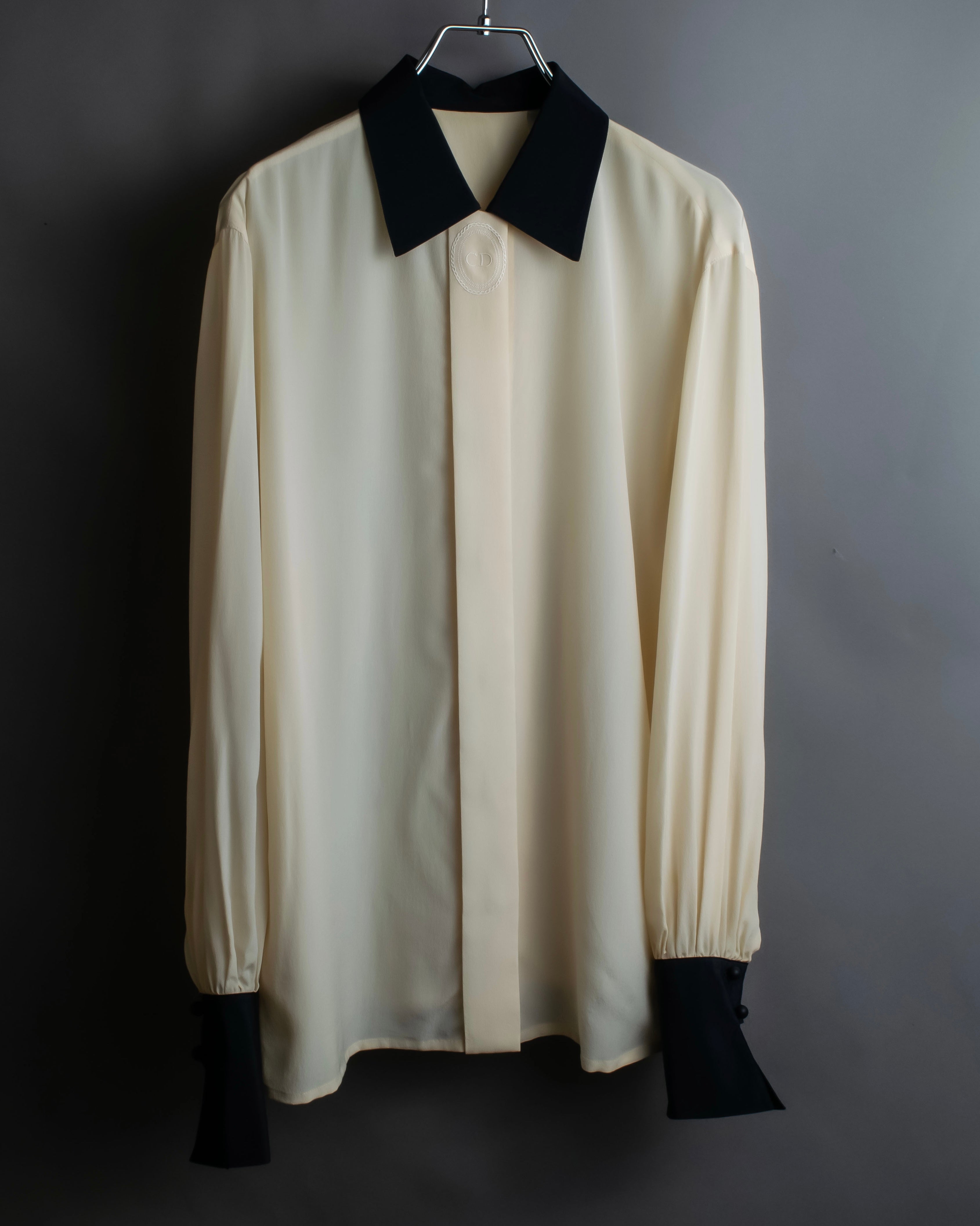 "Christian Dior" 100% silk emblem engraved cleric shirt