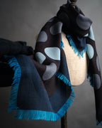 “HERMÈS” 10's-20's Polka dot wool silk fringed stole