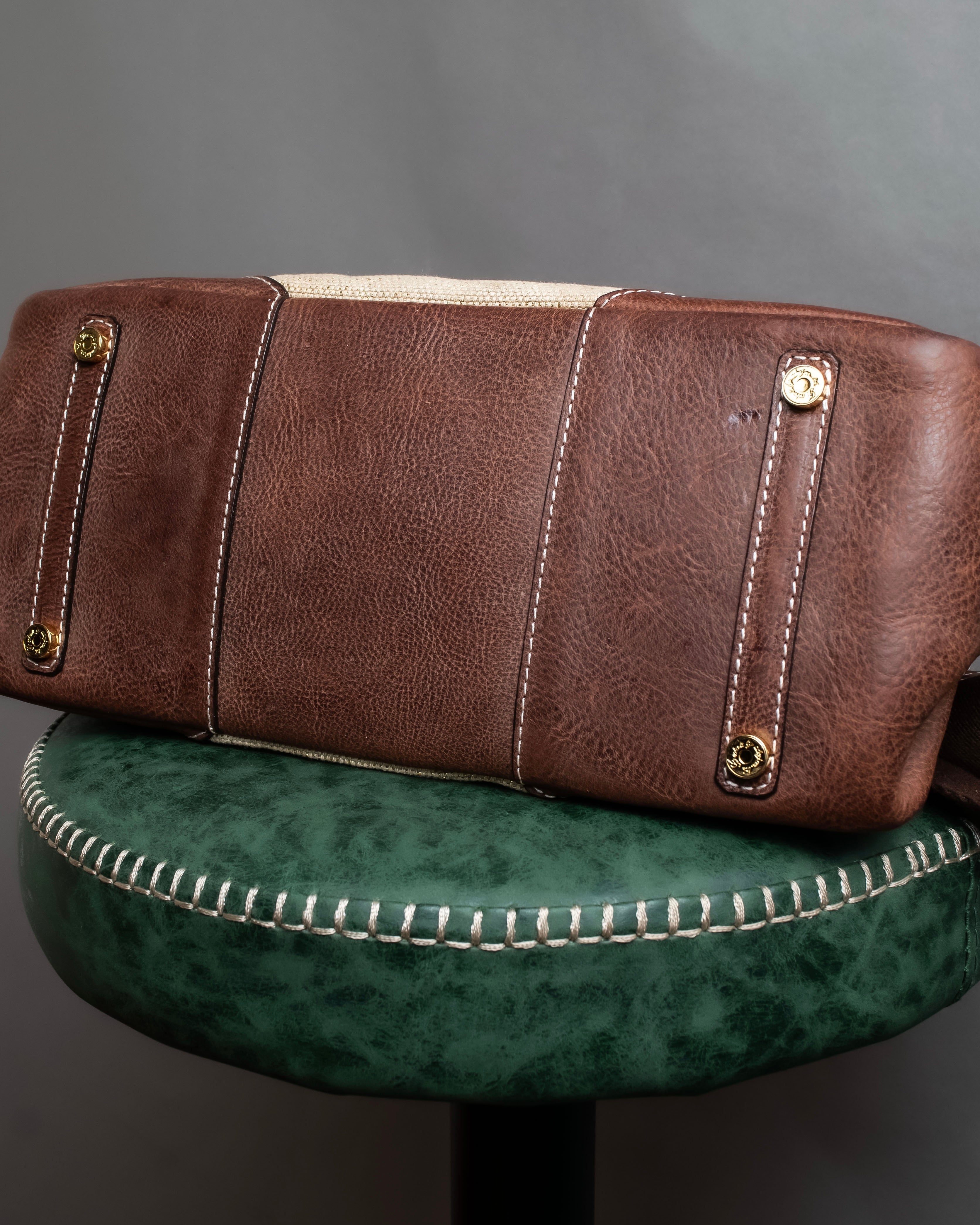 "ADMJ" Leather &amp; canvas combination 2way shoulder bag