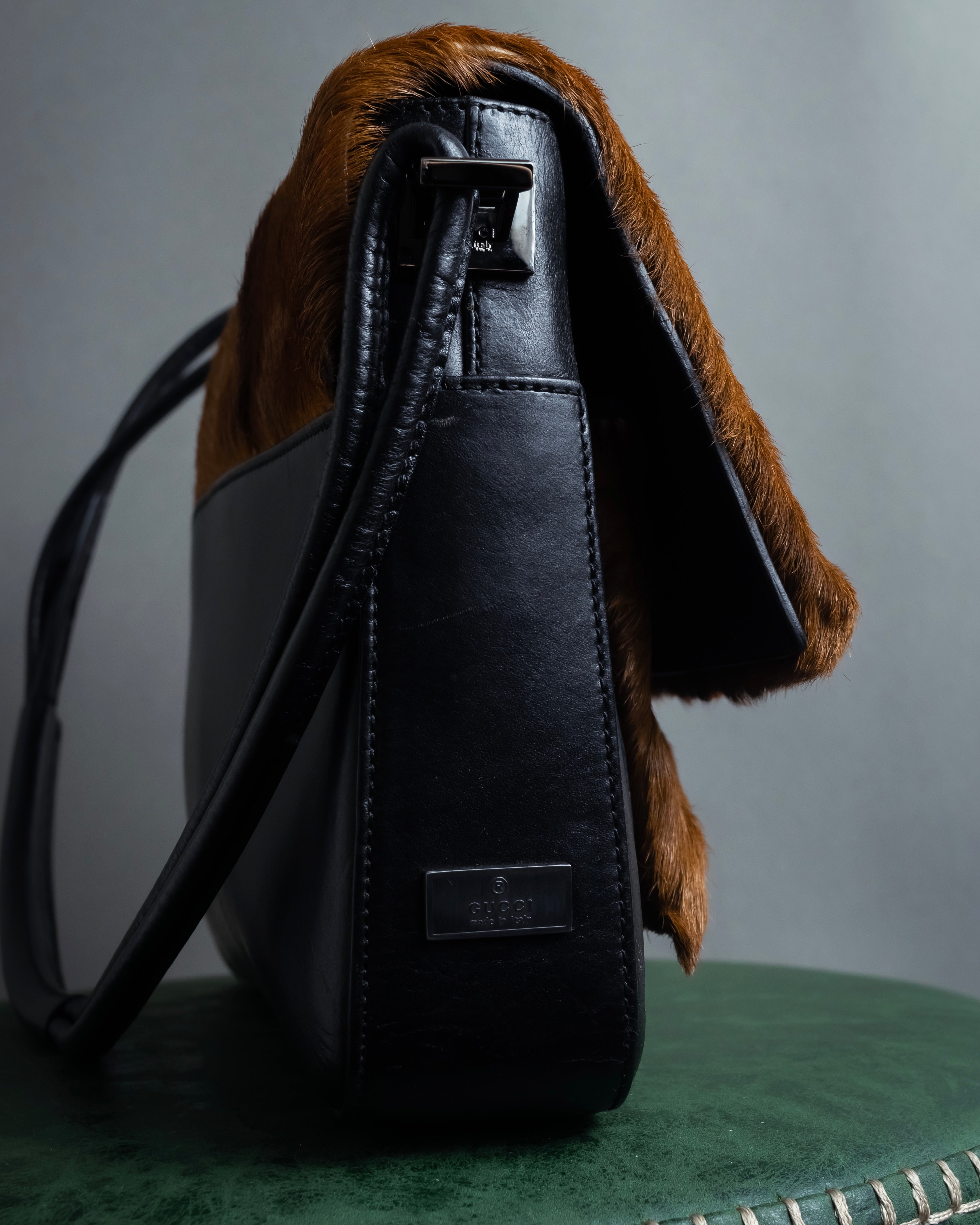 "GUCCI" Combination design hair calf leather bag