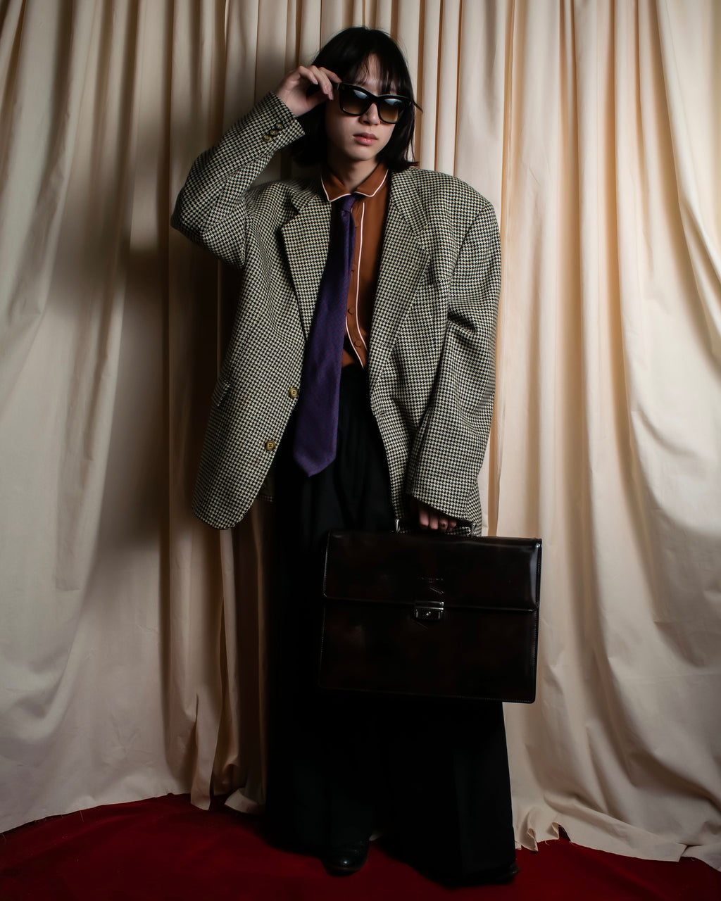 "HERMES" Geometric pattern H motif silk necktie