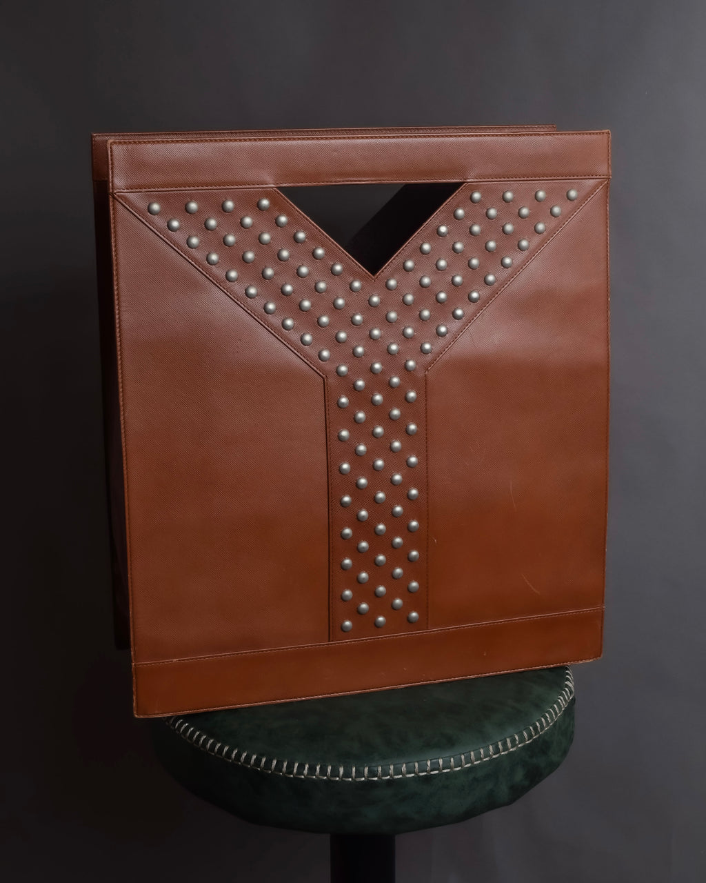 "YVES SAINT LAURENT" Studded Y design open-top leather tote bag