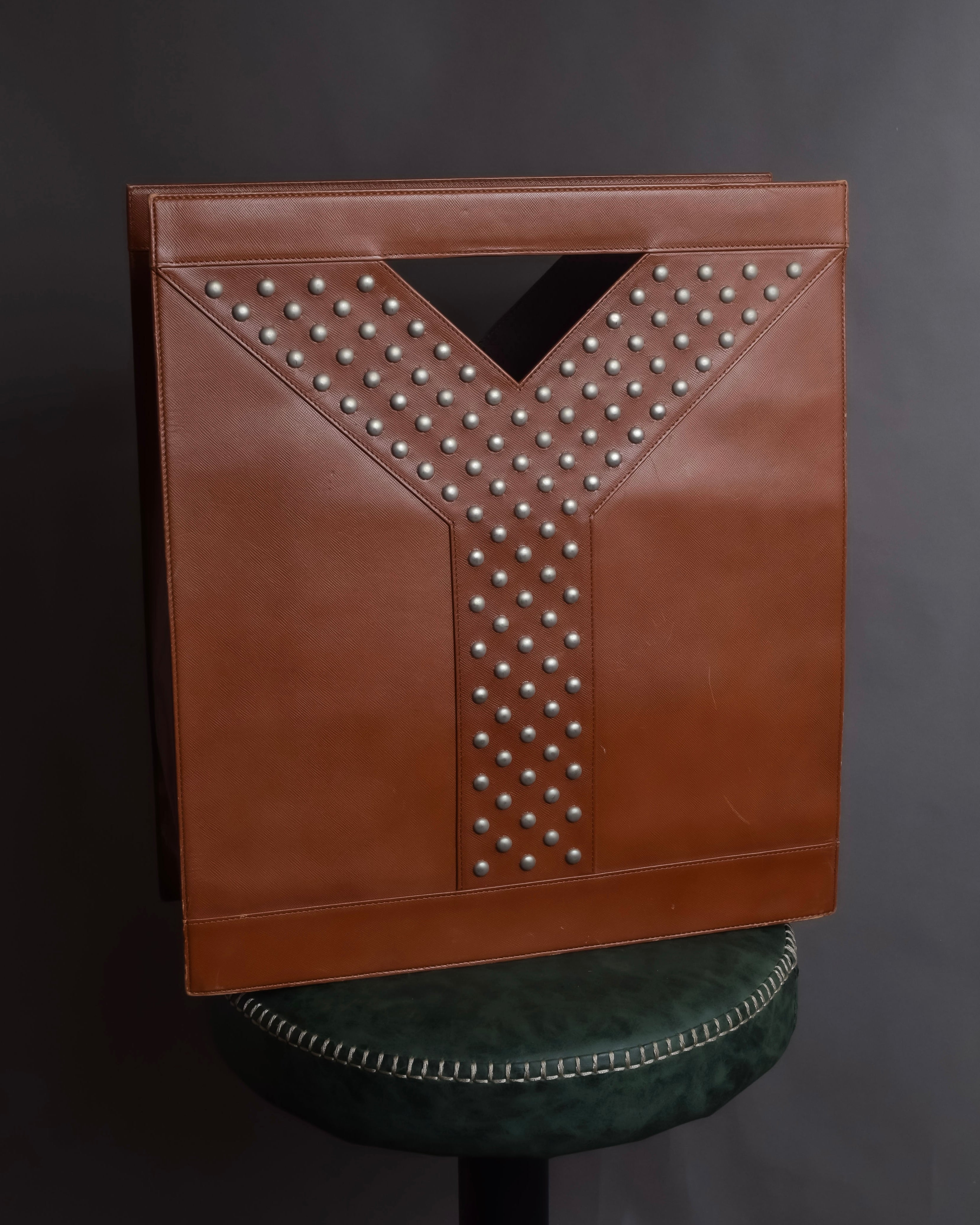 "YVES SAINT LAURENT" Studded Y design open-top leather tote bag