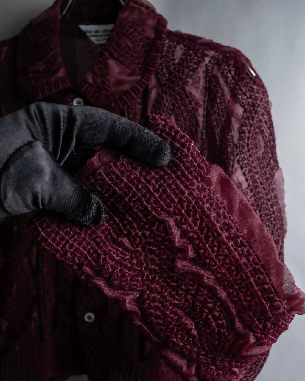 "robe de chambre COMME des GARCONS" Cable knit sheer shirt collar cardigan