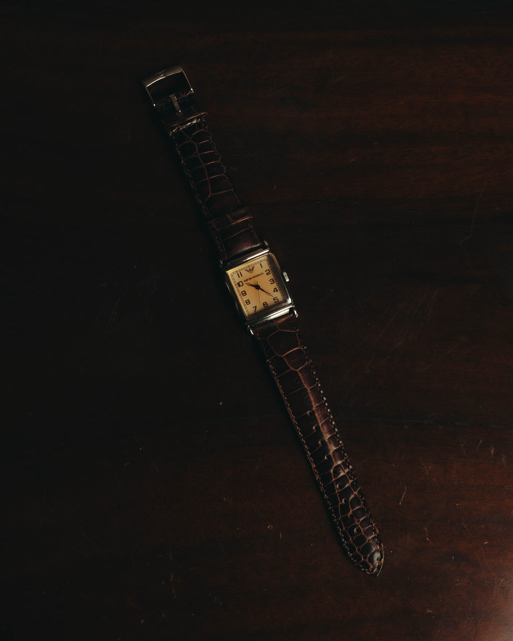 “EMPORIO ARMANI” Late 90’s-early 10’s Art deco rectangular leather strap watch