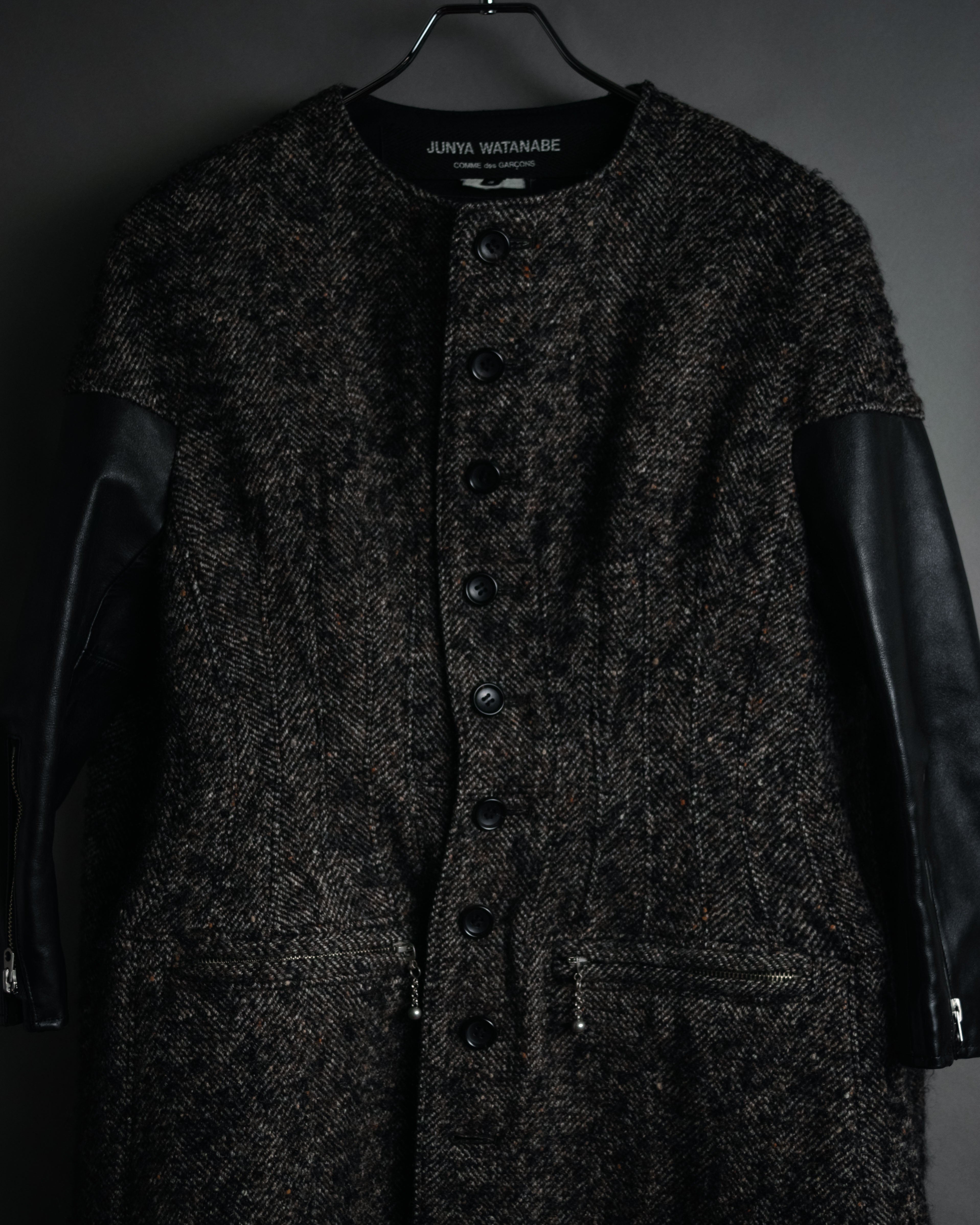 “JUNYA WATANABE COMME des GARCONS” 2011 aw Herringbone tweed long coat with leather sleeves