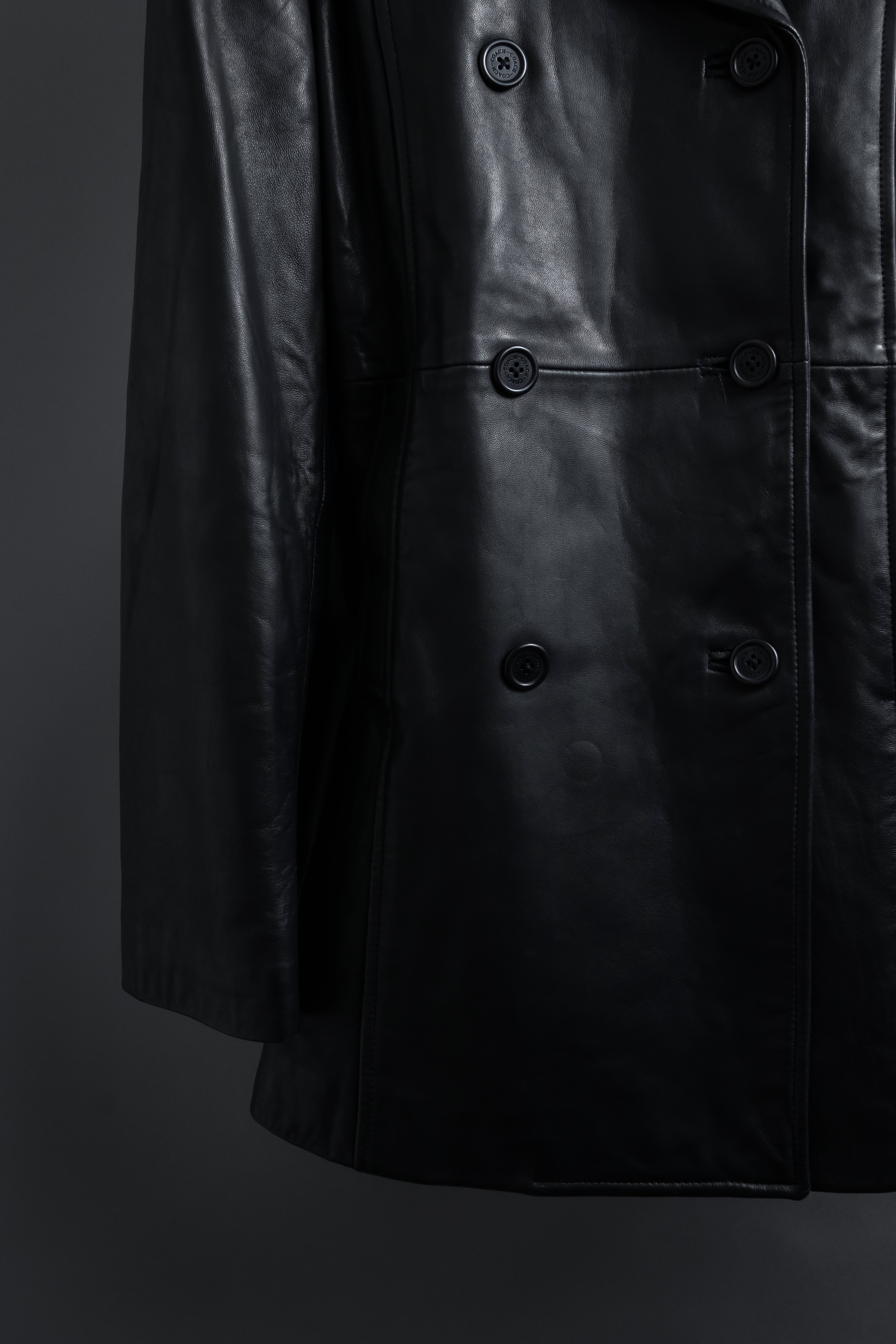 "COACH" Double-breasted panel work design leather coat