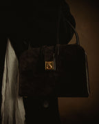 –SPECIAL– "CELINE" 70’s-80’s suede top handle ring closure handbag