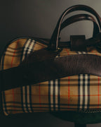 -SPECIAL- "Burberrys" 80's-90's Classic check textured leather boston bag
