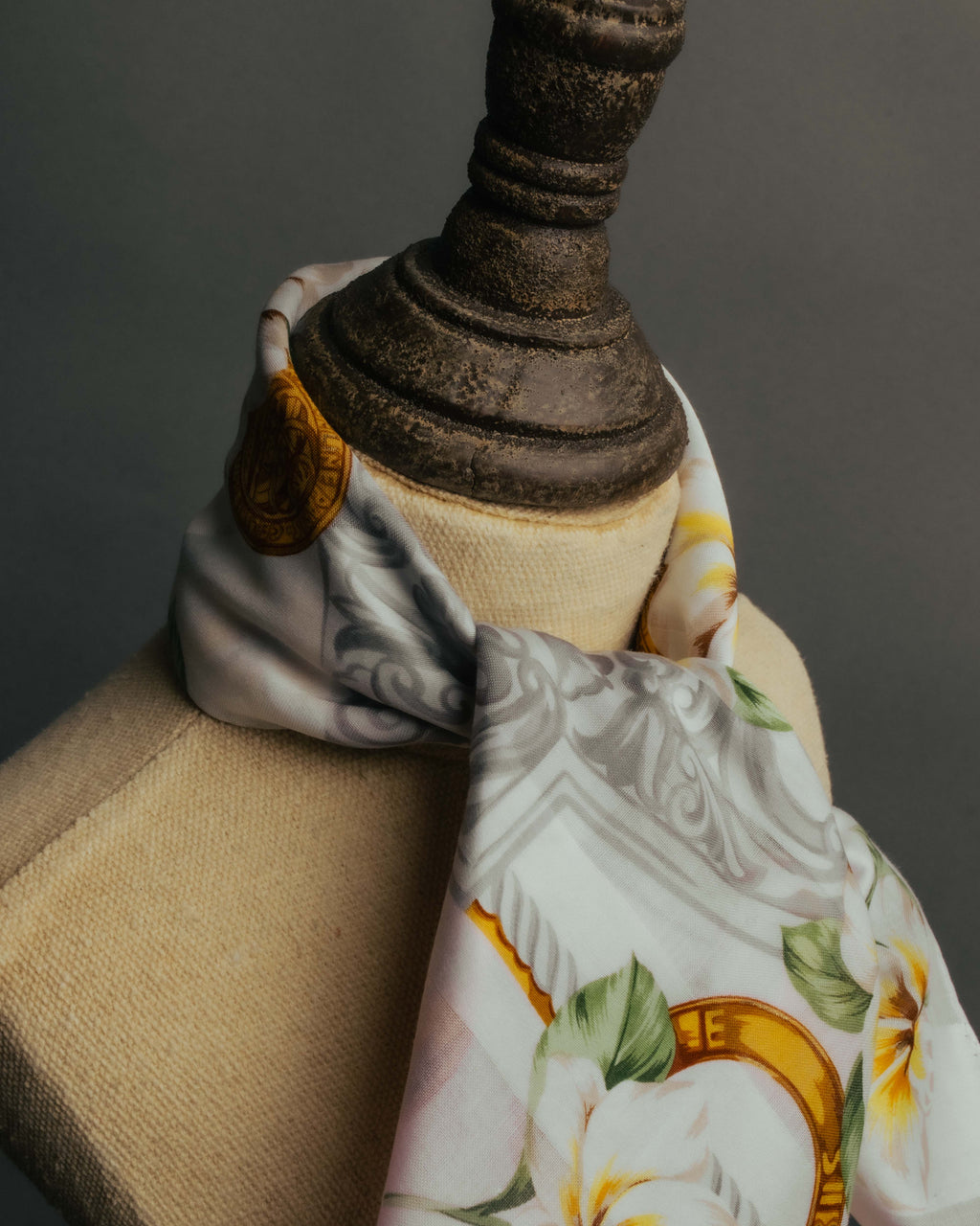 "CELINE" 90's Floral logo cotton square scarf