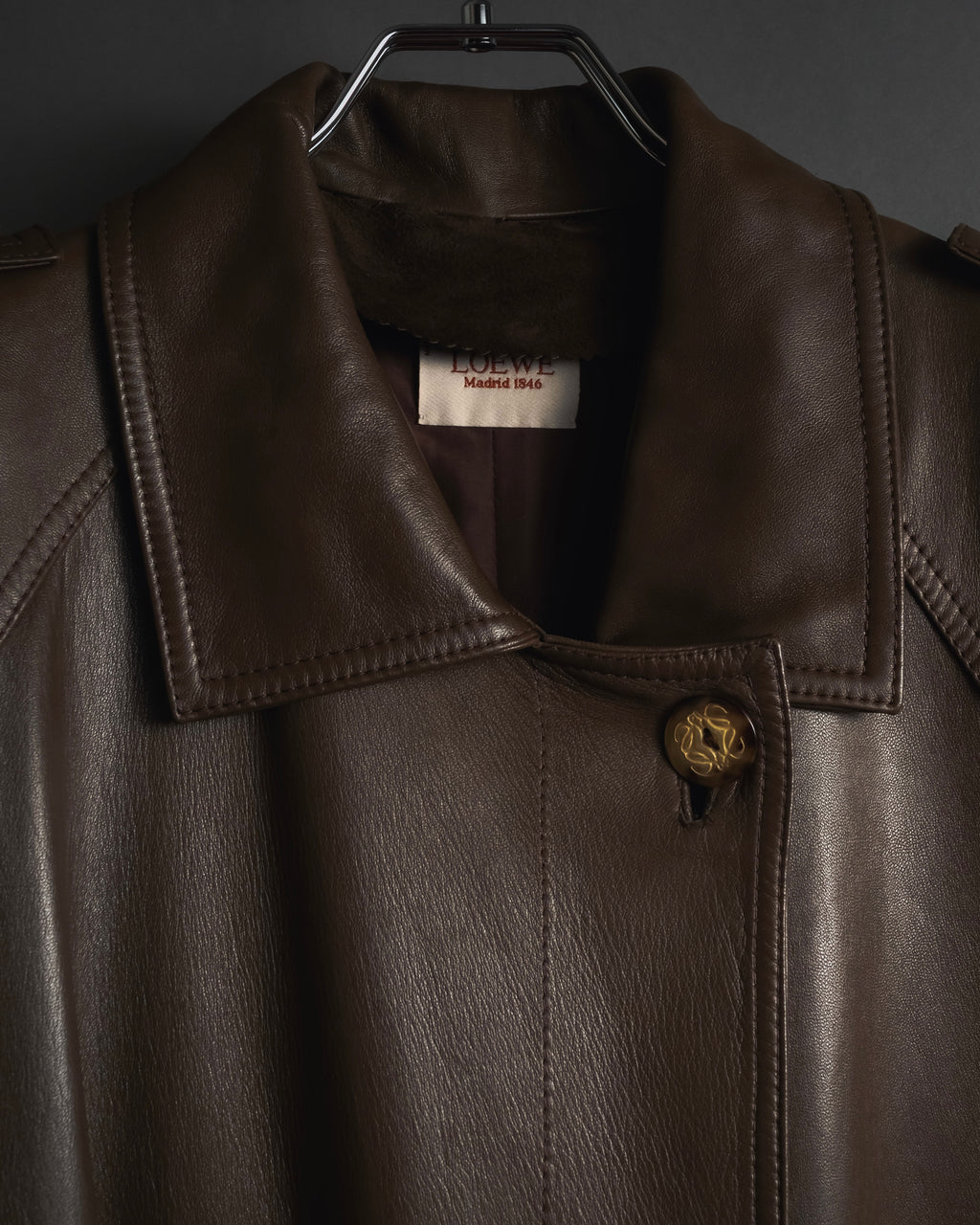 -SPECIAL- "LOEWE" 80’s Military detail stencil leather coat