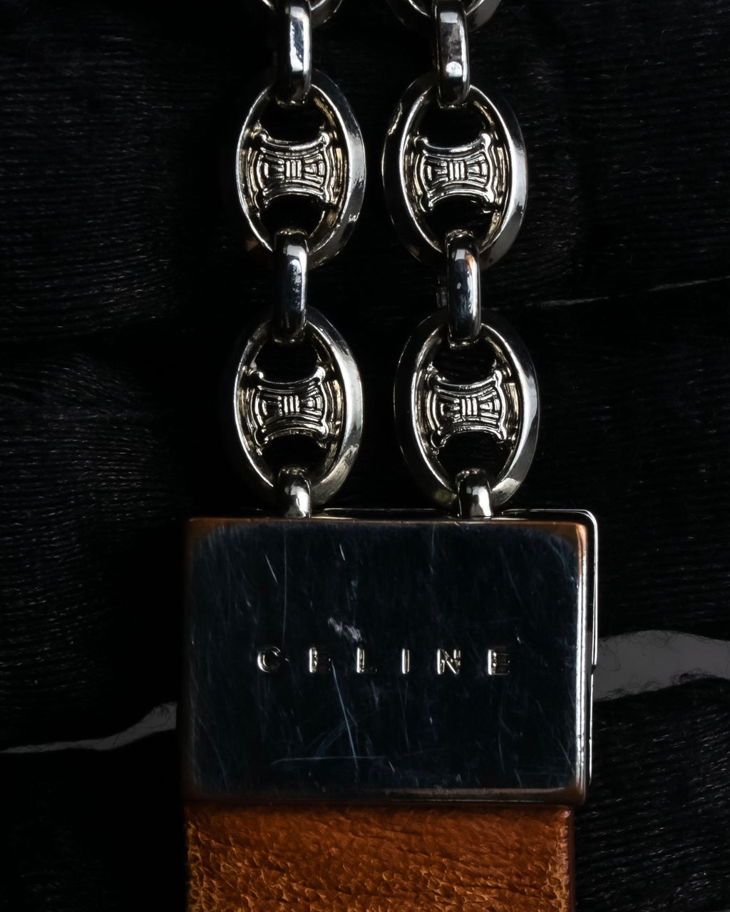 "CELINE" Oval link chain design leather combination belt