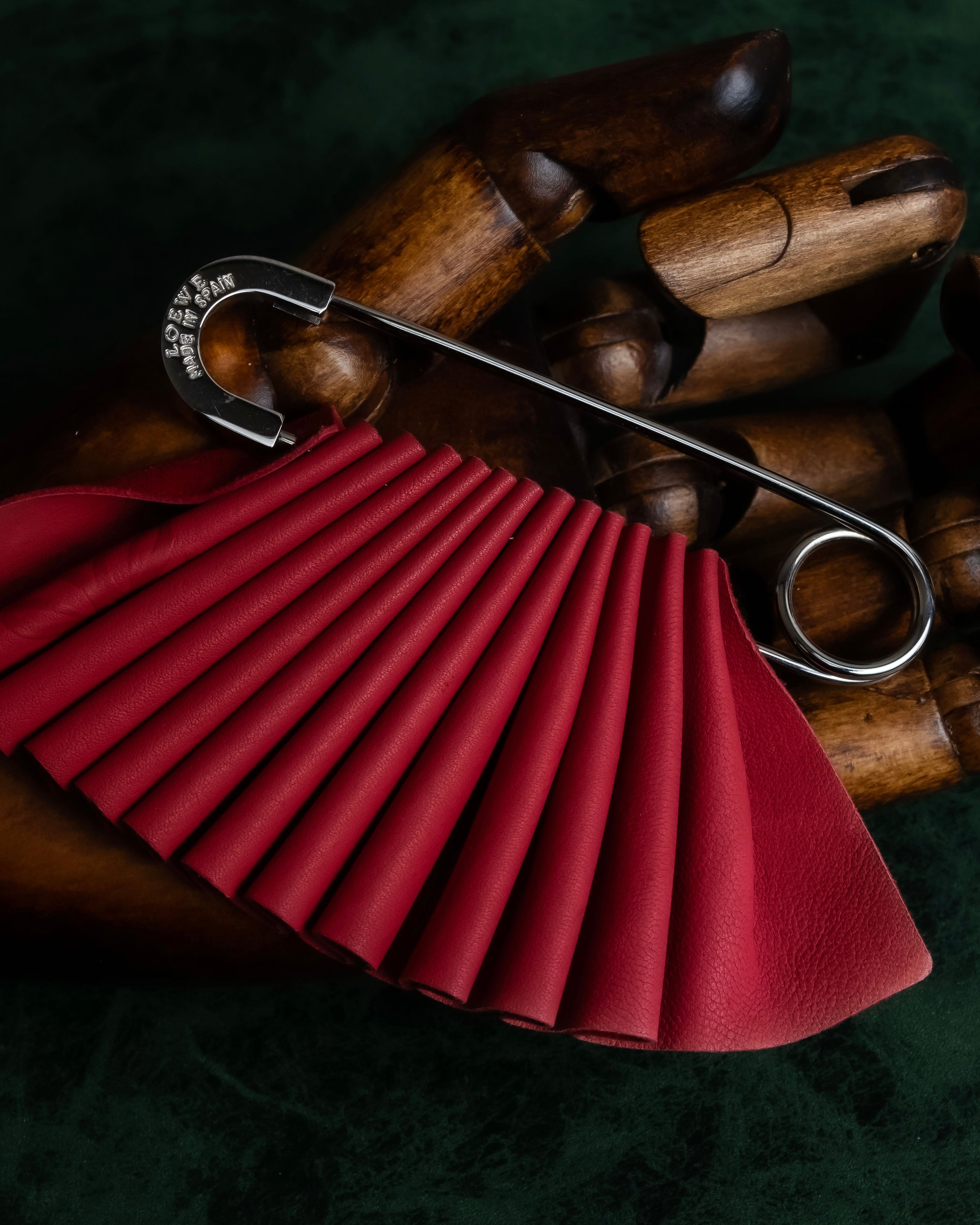 "LOEWE"  Red pleated motif safety pin brooch