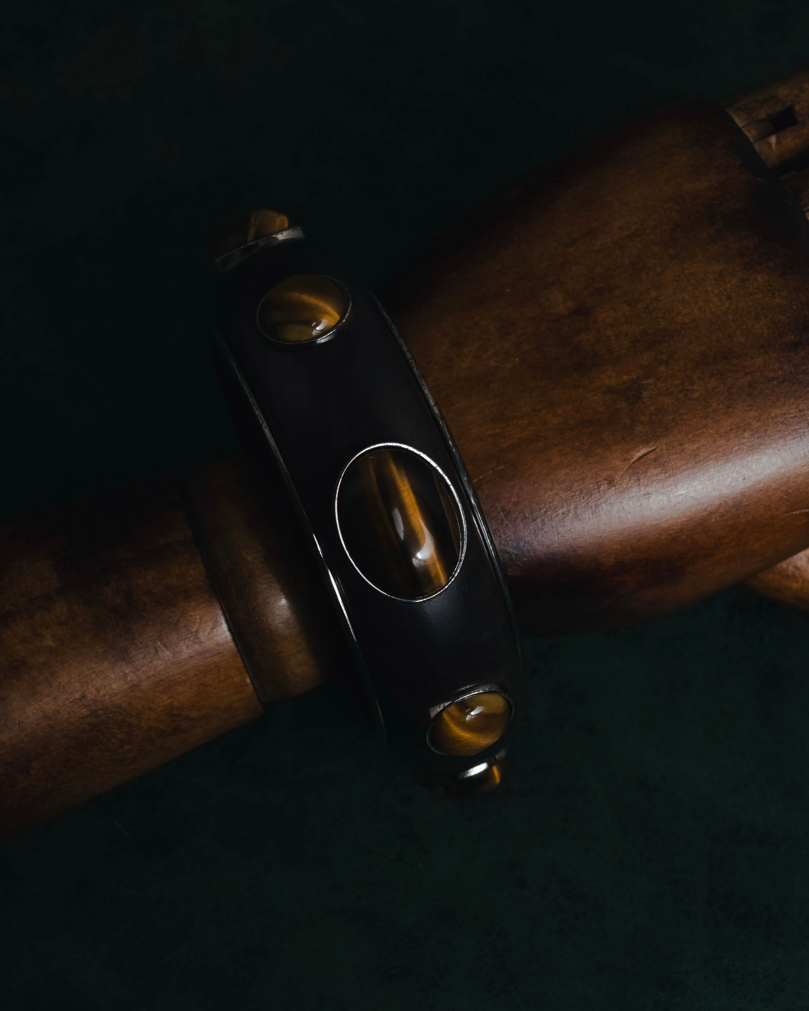 "Bottega Veneta" 2006-2012 ebony and sterling silver tiger eye bangle