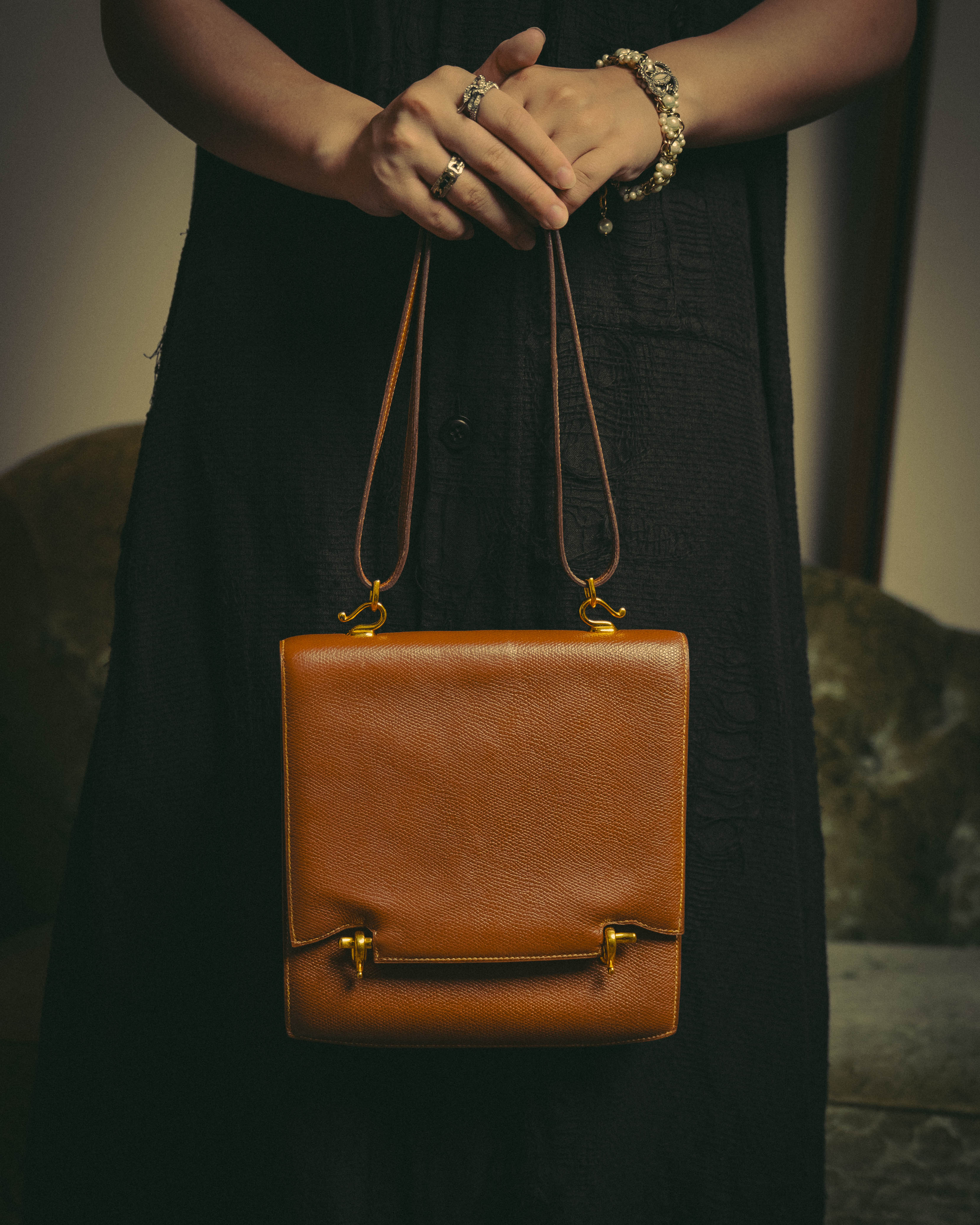 -SPECIAL- "Hermès" 80's Structured leather shoulder bag