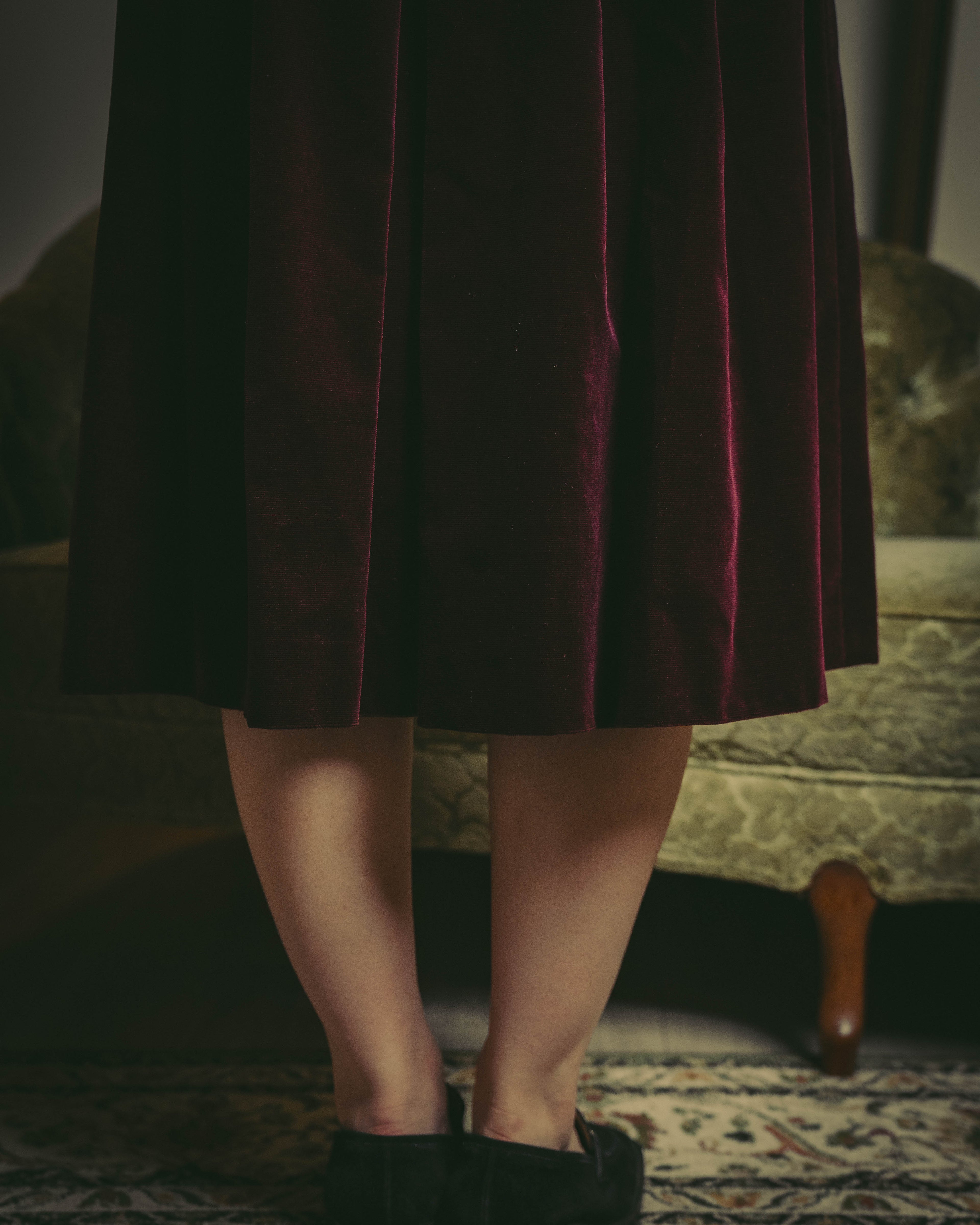 -SPECIAL- "Christian Dior" 80's-early 90's Burgundy velvet pleated skirt