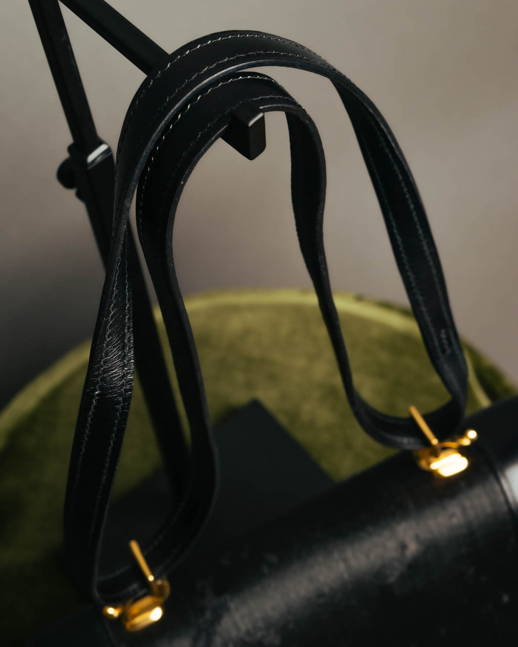 -SPECIAL- “HERMÈS” 80’s-90’s Camargue black leather and canvas shoulder bag