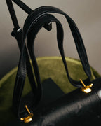 -SPECIAL- “HERMÈS” 80’s-90’s Camargue black leather and canvas shoulder bag