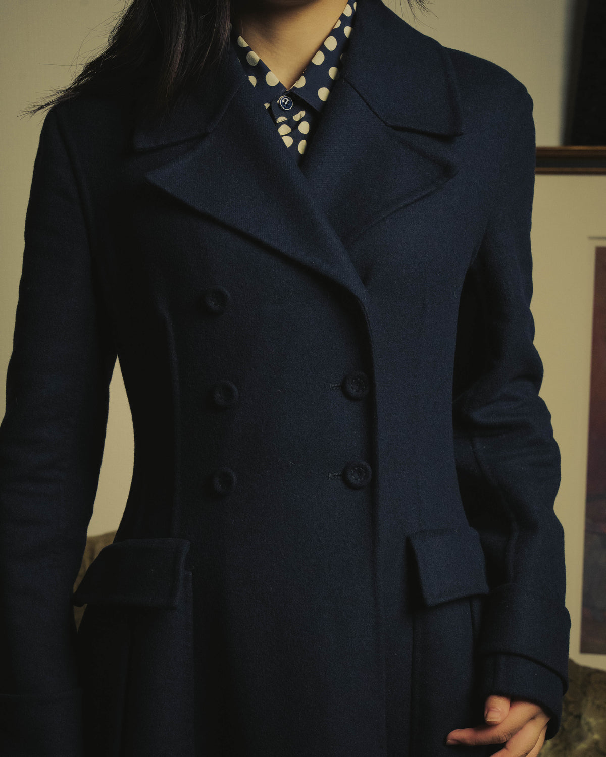 -SPECIAL- “Christian Dior” 2017 AW Navy double breasted A line long coat