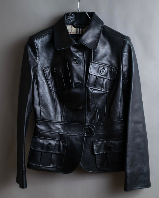 "BURBERRY" 100% cow leather Military pocket details short length jacket