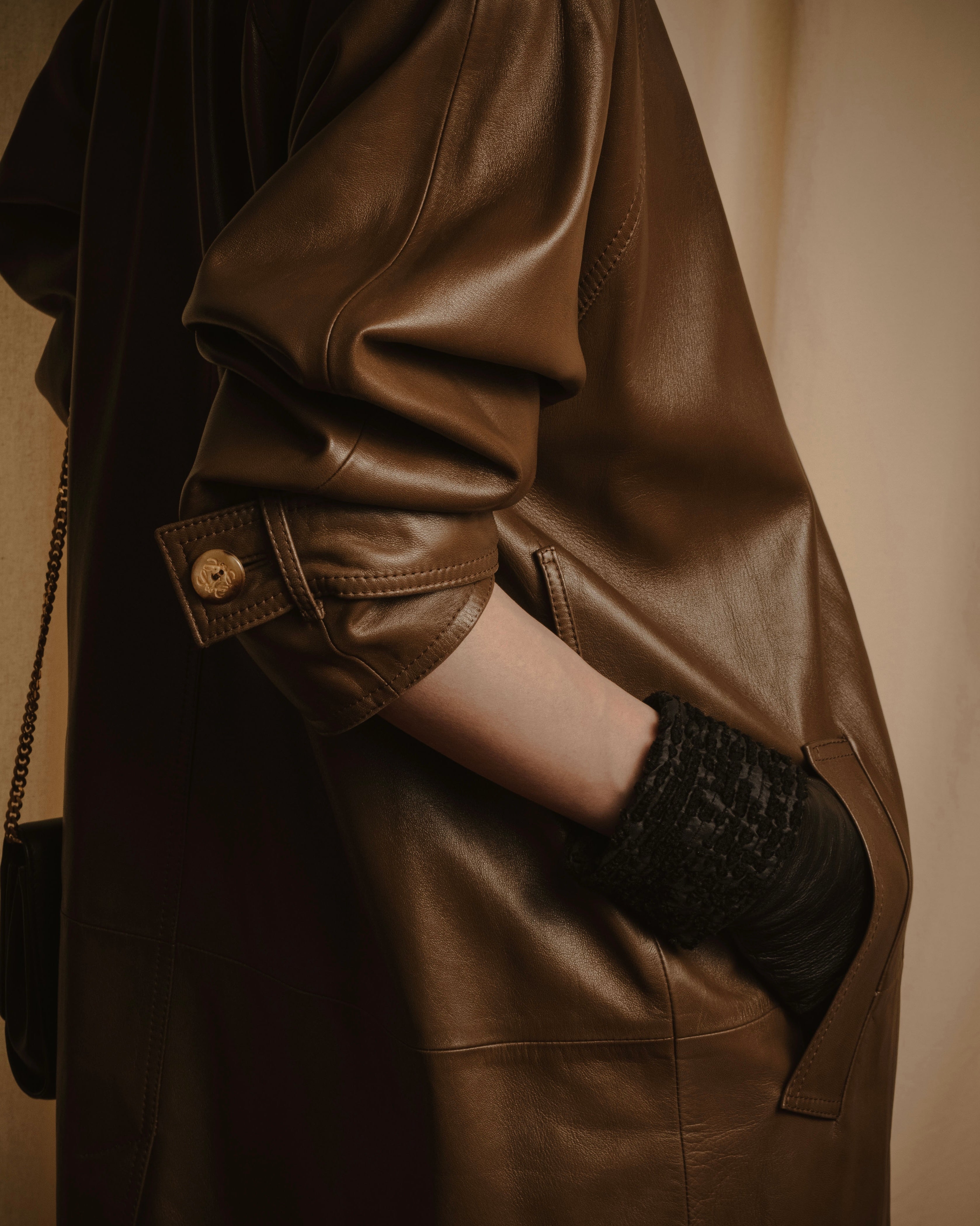 -SPECIAL- "LOEWE" 80’s Military detail stencil leather coat