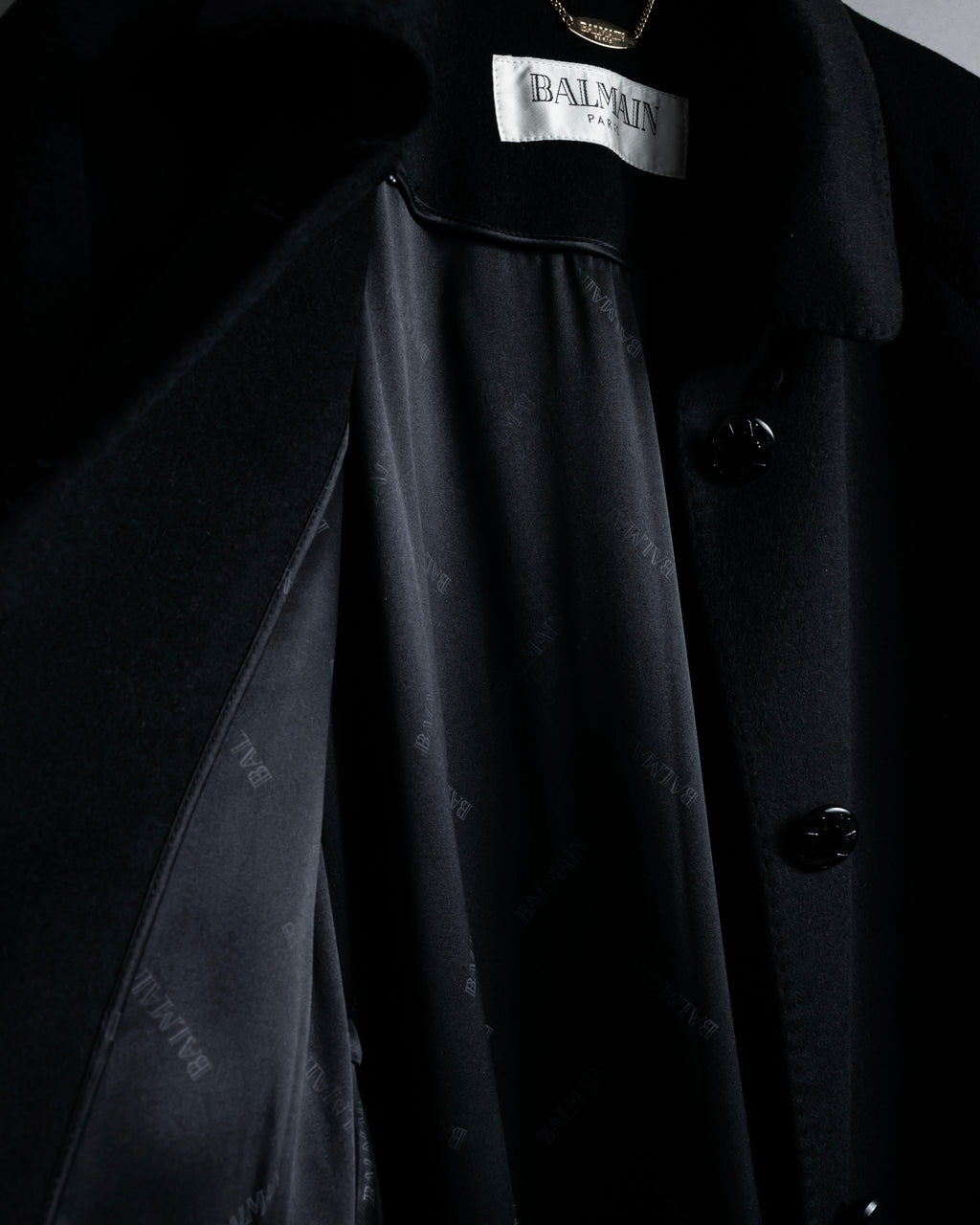 "BALMAIN" Raglan sleeve 100% cashmere stand collar coat