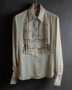 "HERMES" 90's Musical score motif front pleated shirt