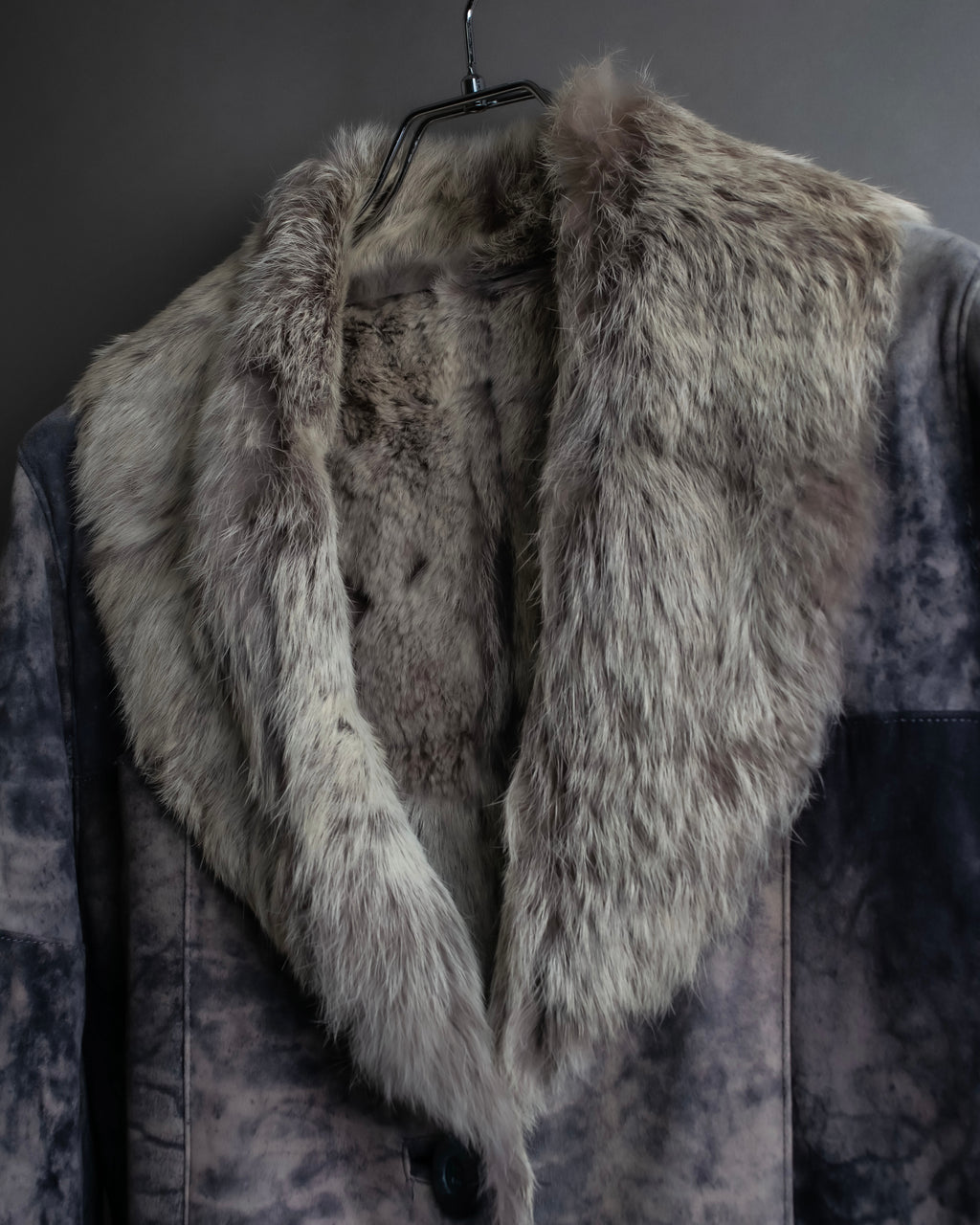 Fur switching design suede long coat