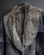 Fur switching design suede long coat