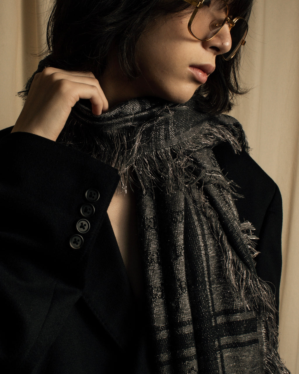 "GUCCI" GG pattern glitter blend woven large stole