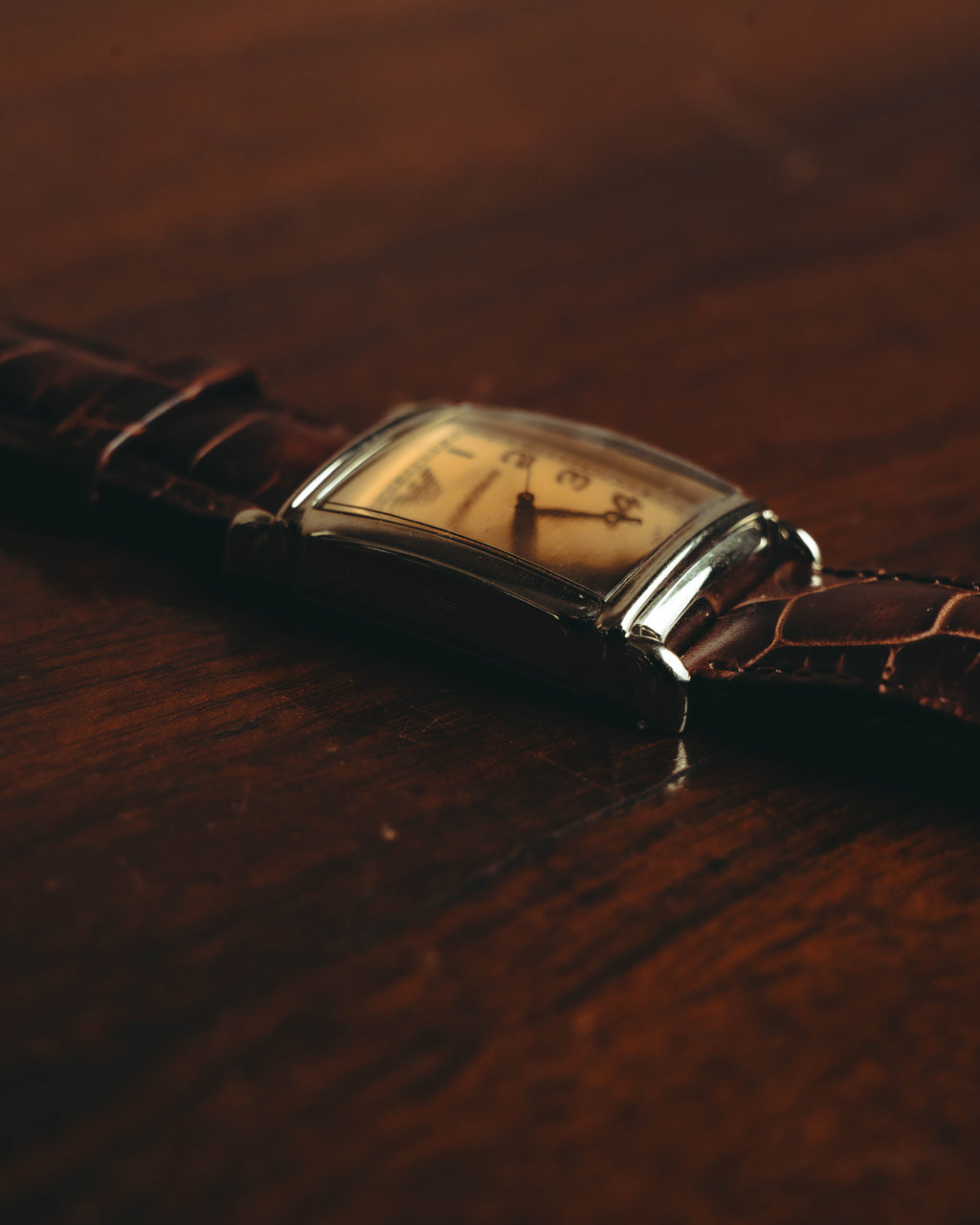 “EMPORIO ARMANI” Late 90’s-early 10’s Art deco rectangular leather strap watch