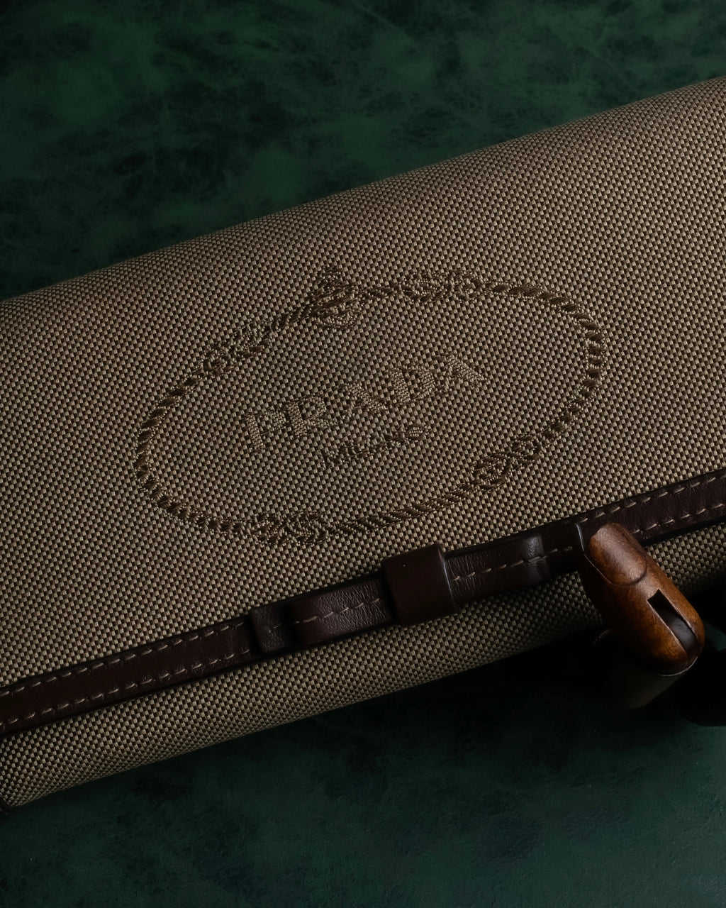"PRADA" Logo engraved canvas combination long wallet
