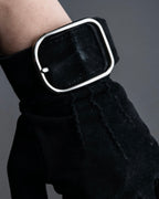 "HERMES" Silver buckle design suede leather gloves