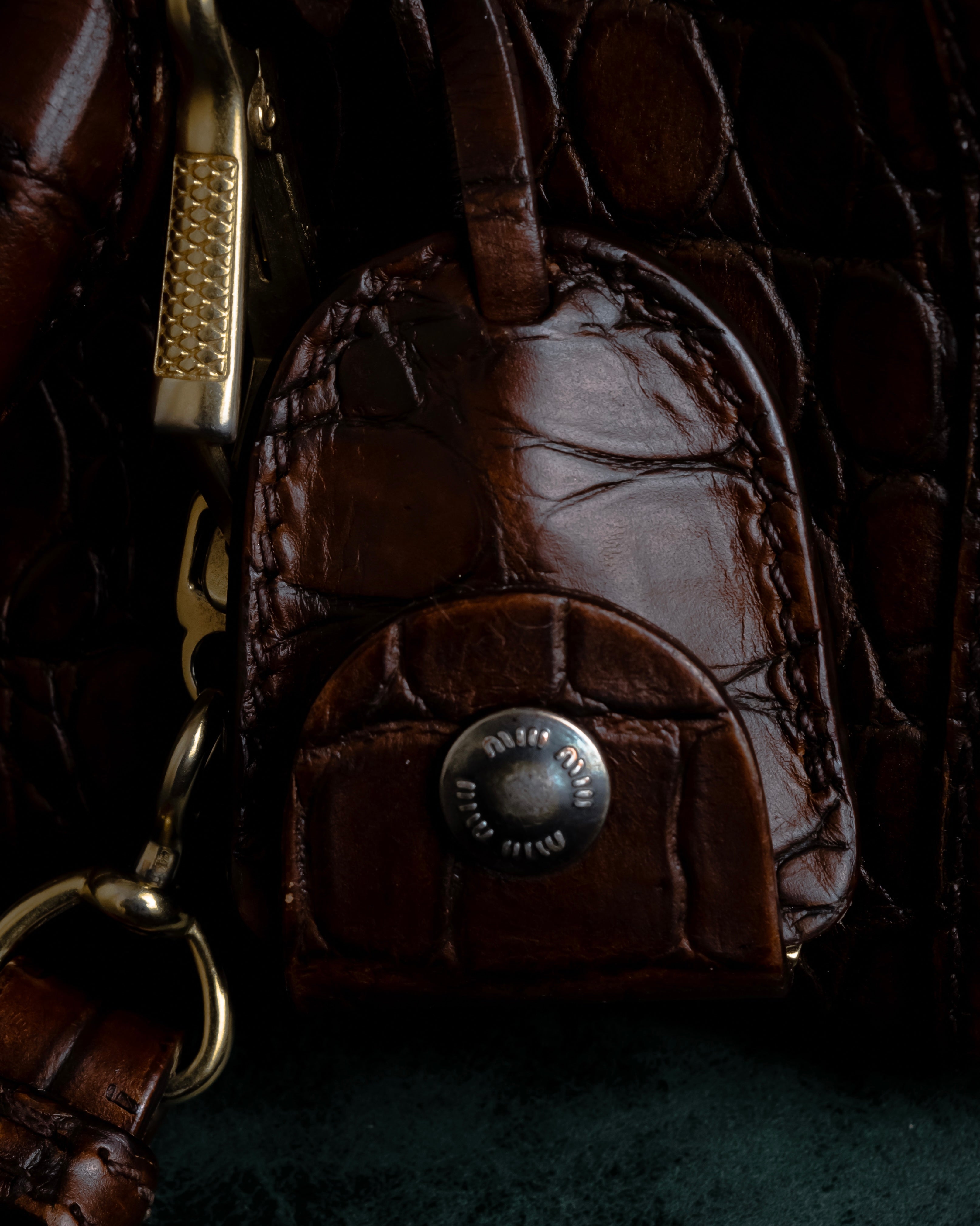 "MIU MIU" Antique design crocodile embossed leather 2way bag