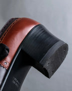 "HERMES" Medallion design combination leather heel shoes