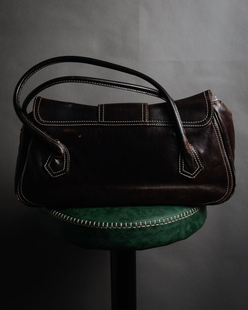 “CELINE” 00’s Buckled contrast stitch shoulder bag