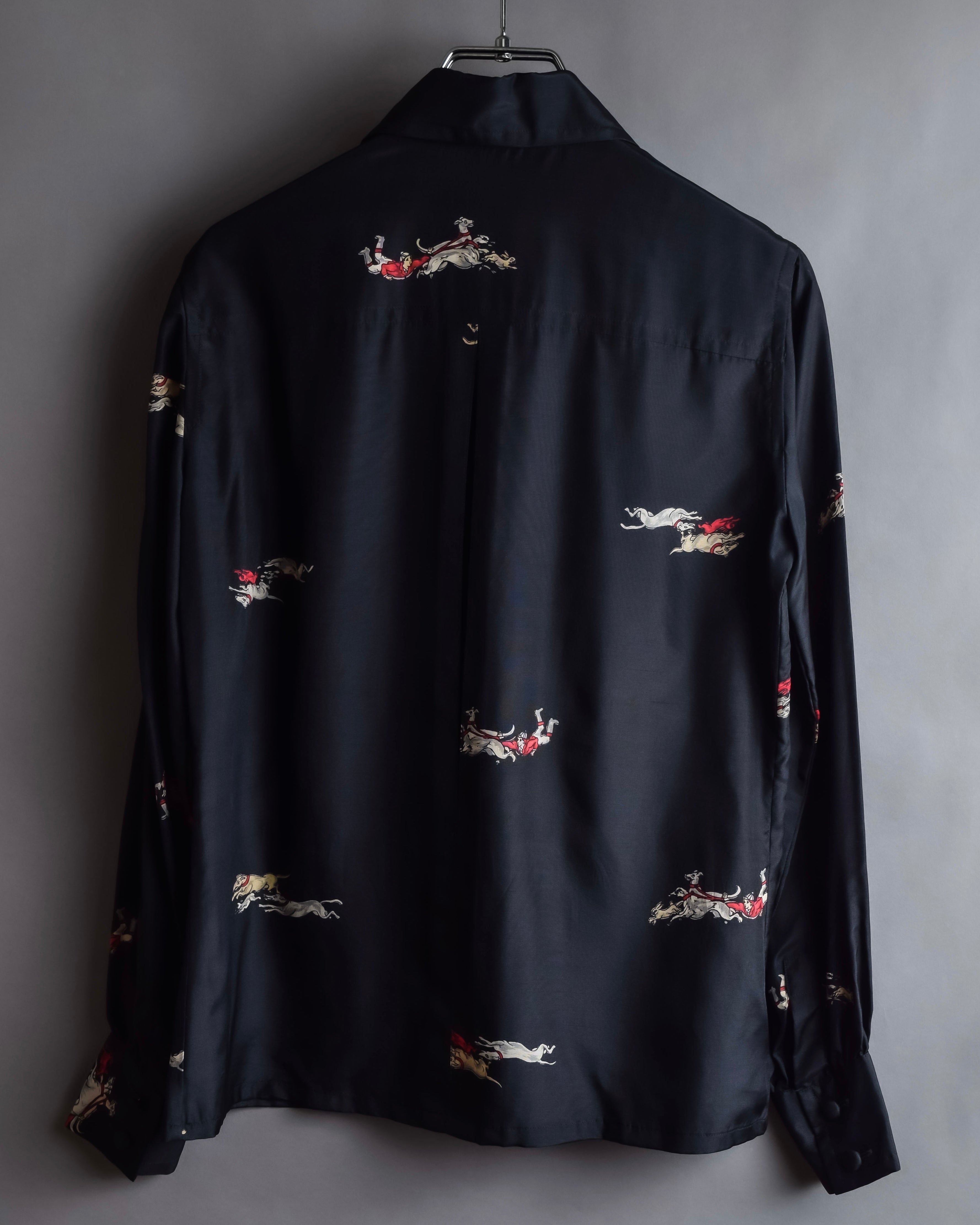 "Christian Dior" Hand painted greyhound motif silk blouse